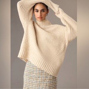 Anthropologie The Dakotah Oversized Turtleneck Sweater by Maeve Size XS (Cream)